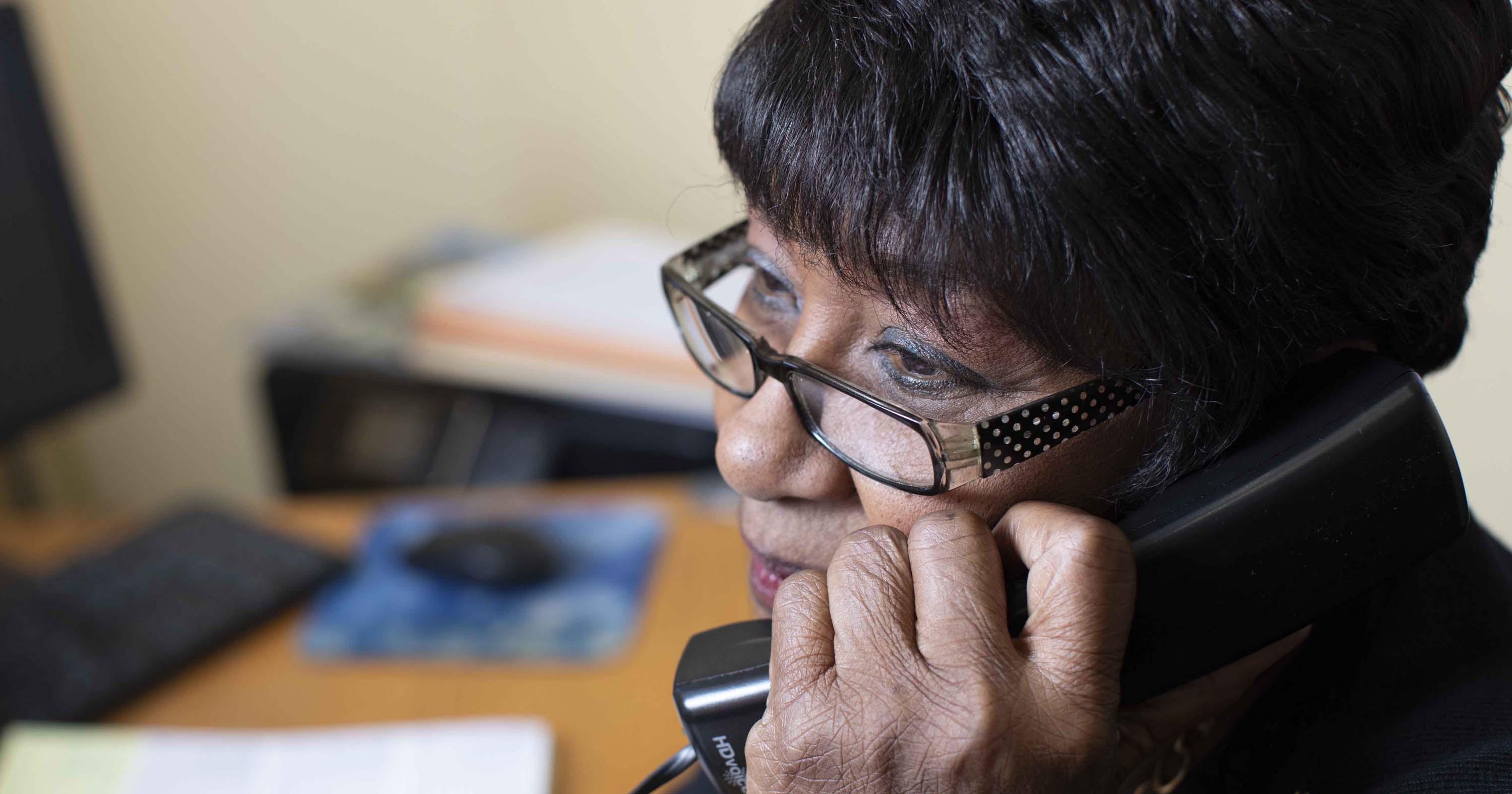 Callers and visitors to the Delta Sigma Theta Life Development Inc. Senior Center are greeted by 71-year-old Emma Allen at the front desk. She says her favorite part of the job is the camaraderie with the clients.